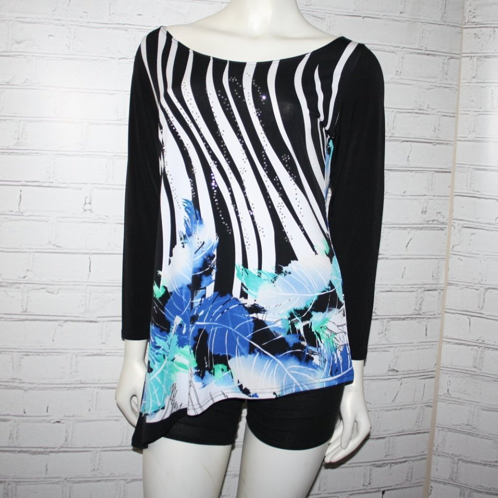 💙🖤 Boutique Blouse · Blue & Black · NWT · Size Small